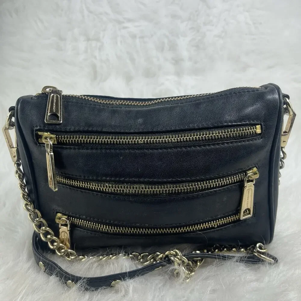 Rebecca Minkoff Zipper Leather Black Crossbody Bag